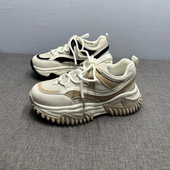 特价 处理真皮布面老爹鞋 女春秋季 撤柜断码 透气厚底增高运动休闲鞋