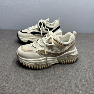 撤柜断码特价处理真皮布面老爹鞋女春秋季透气厚底增高运动休闲鞋