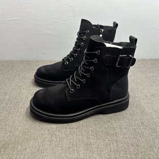 3738码断码处理绒布面马丁靴女秋冬季加绒英伦风平底侧拉链短靴