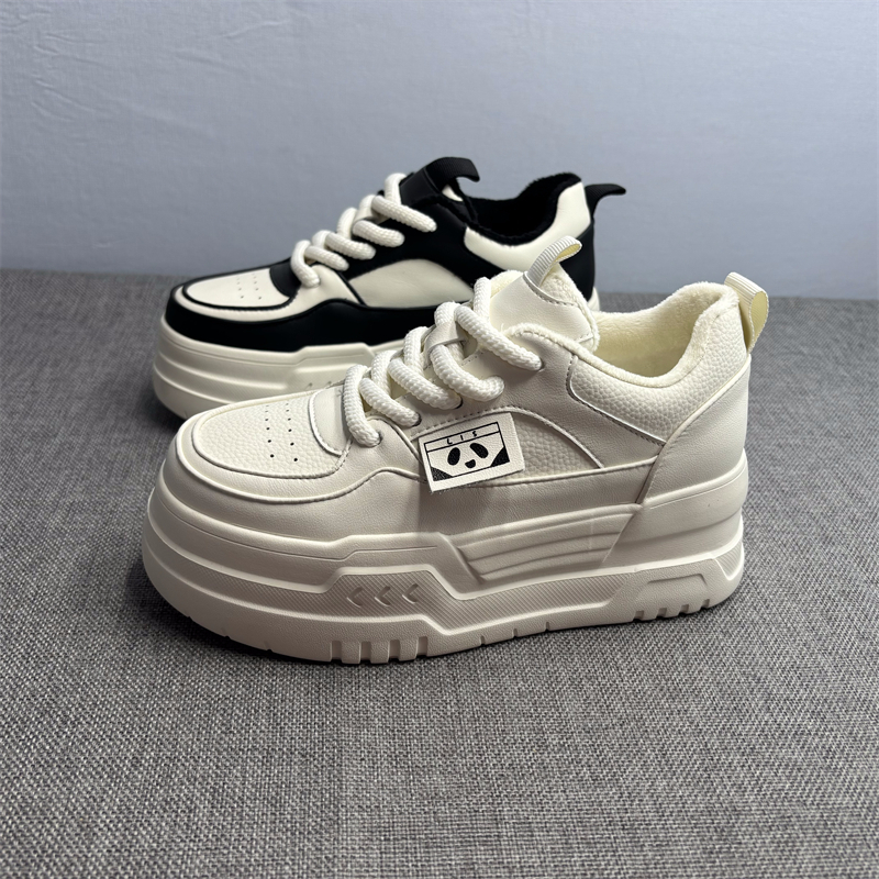 真皮加绒熊猫鞋女冬季新款板鞋