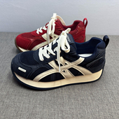 41码 撤柜真皮厚底拼色阿甘鞋 女新款 春秋复古显脚小运动休闲鞋