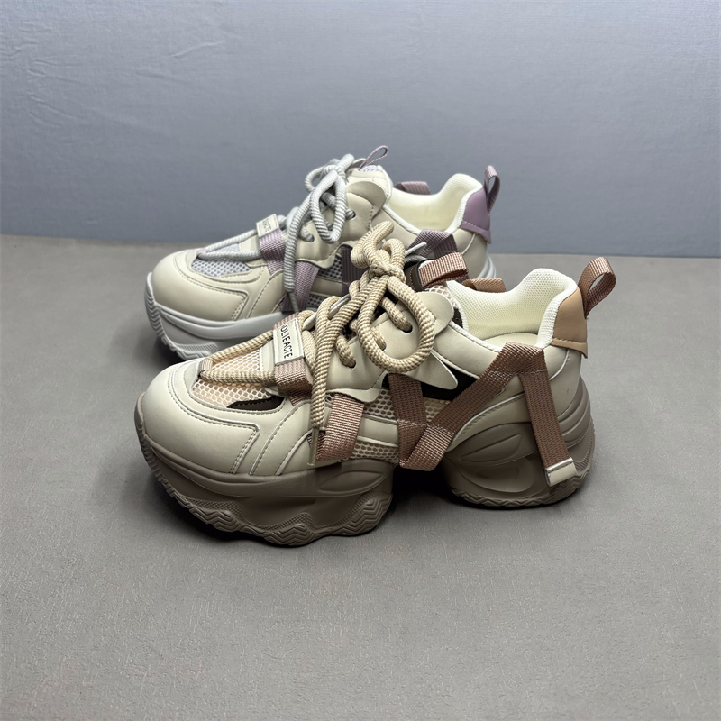 网红时尚拼色真皮老爹鞋女休闲鞋