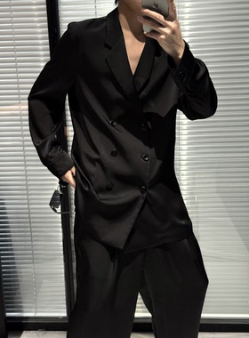 尚锋男装秋季新款醋酸面料西装休闲便服双排扣修身免烫西服套装男