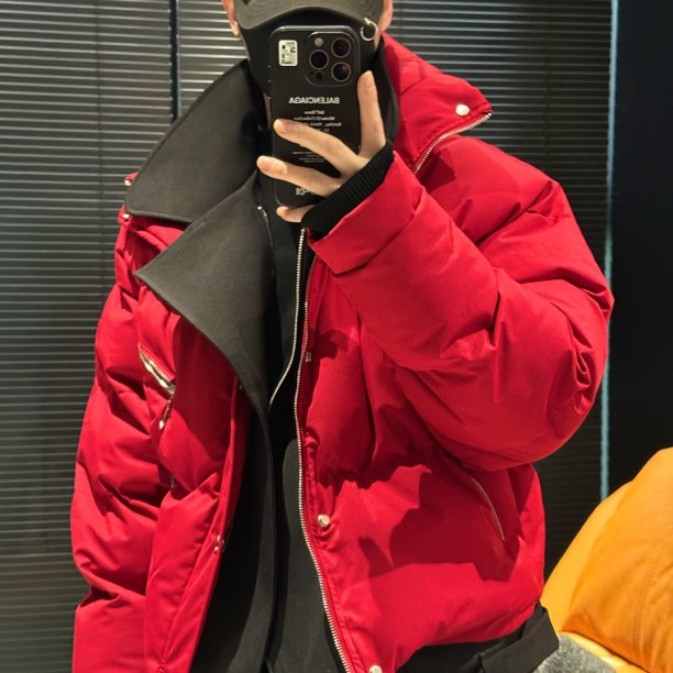 尚锋男装冬季新款个性机车风两件加厚保暖宽松翻领设计棉服外套男