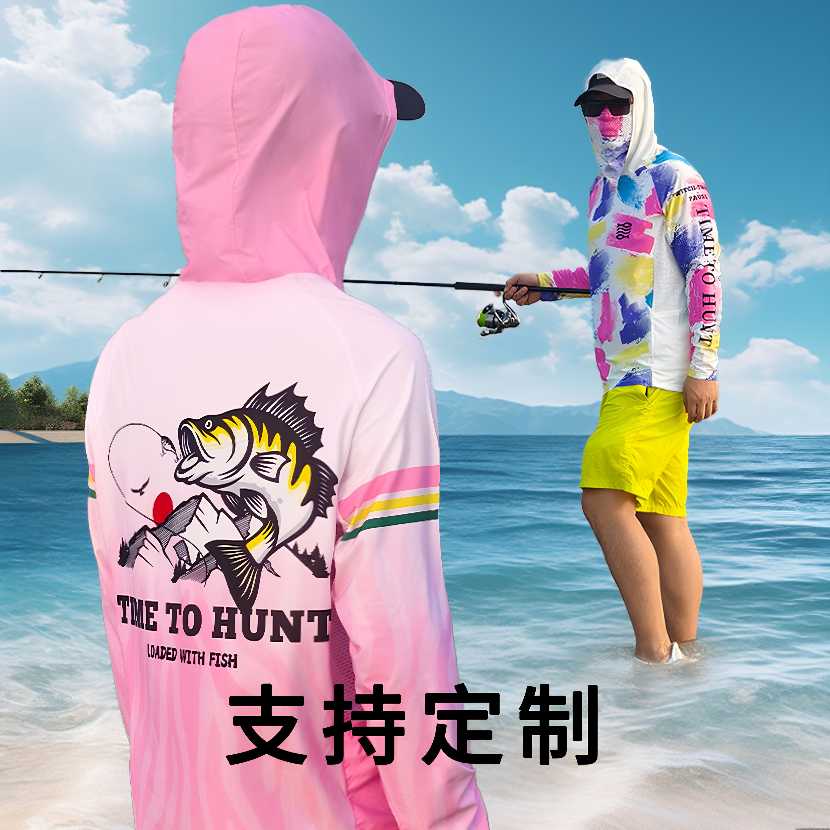 高端大码速干透气钓鱼服男款夏季印花遮面冰丝凉感垂钓透气路亚