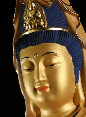 黄杨木雕彩绘贴金观音菩萨佛像