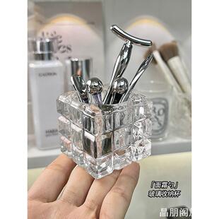 玻璃收纳盒套装面膜勺子固定器面霜挖取勺化妆眼霜挑棒刷工具