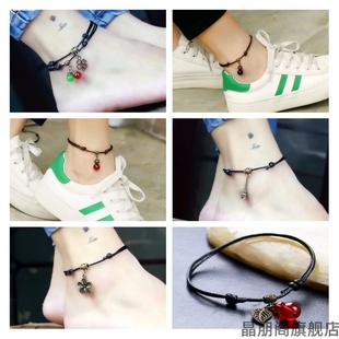 脚绳银色锁DIY可调节子足链凤凰涅磐红绳脚链好运饰品超细中考