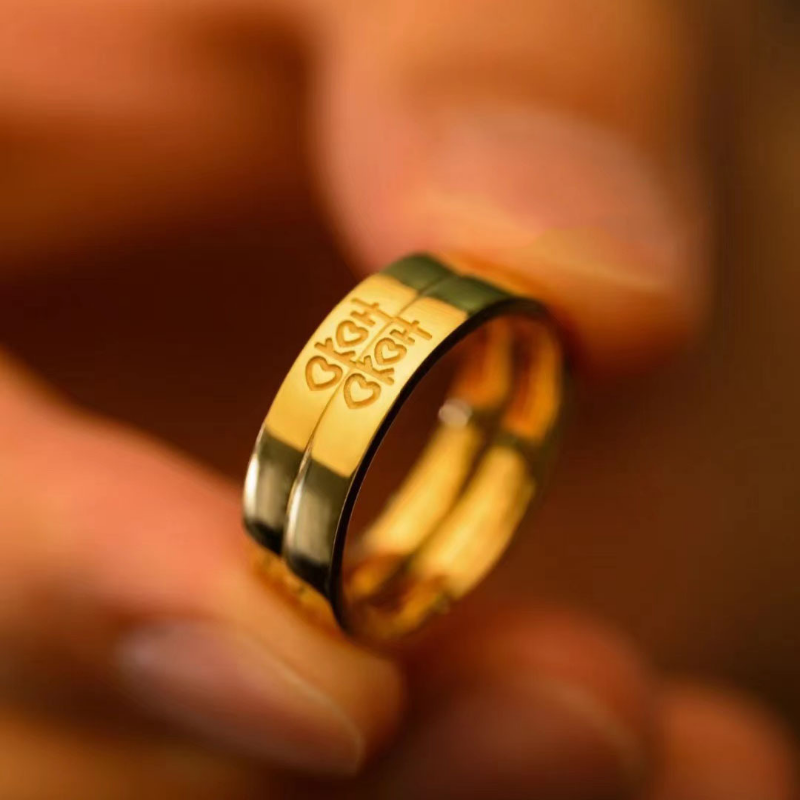 仿黄金色活口可调节时尚求婚仿真结婚对戒双喜字戒指一对情侣款