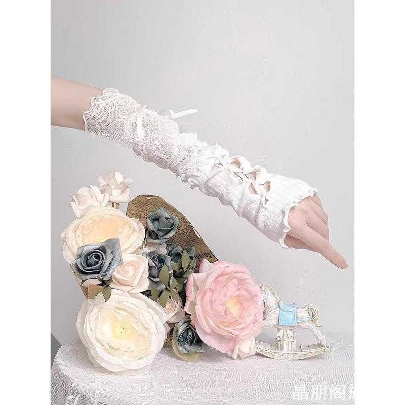 纯欲辣妹绑带袖套蕾丝镂空木耳边露指长款护臂y2k连衣裙搭配手袖