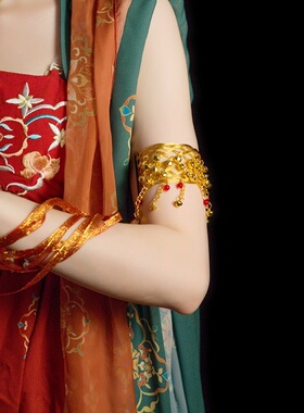 古风汉服飘带铃铛开口手镯