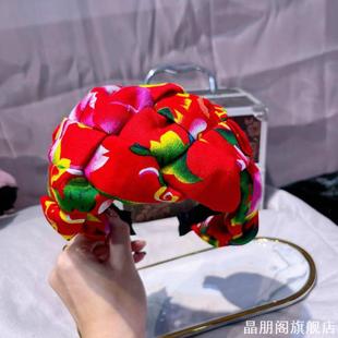 老式东北翠绿大花发箍哈尔滨新年喜庆发卡头饰女士遮白发发带神器