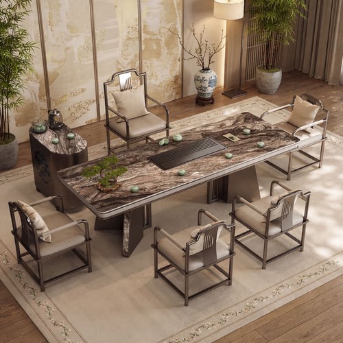 2025年新款高端轻奢岩板茶桌现代高级感办公室茶台客厅茶桌椅组合