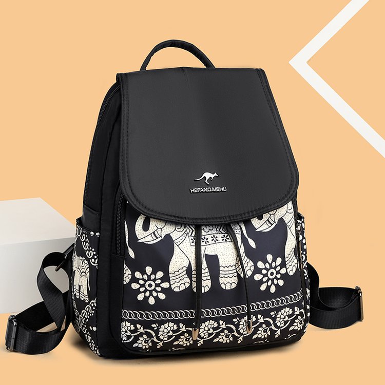 双肩包女2024新款潮日韩牛津布背包印花时尚百搭包包轻便旅行书包