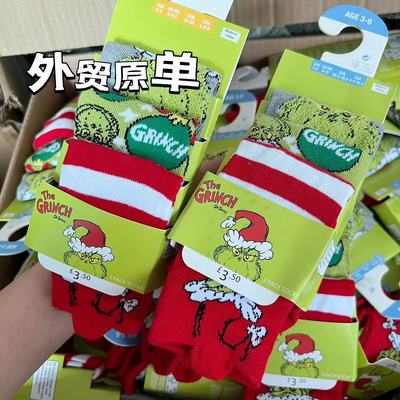 外贸原单 3双装 短袜/中筒棉袜子 Grinch圣诞怪杰  立体刺绣工艺