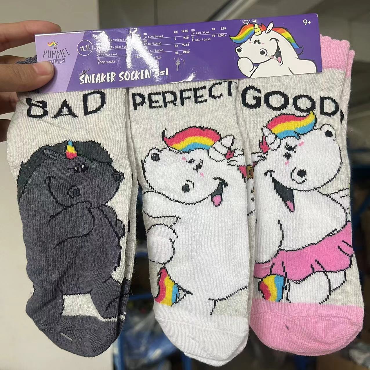 外贸原单 原卡3双 独角兽unicorn儿童棉 女孩中筒棉袜子 四季厚度