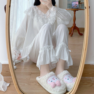 200斤春夏季 大码 女装 胖妹妹mm宫廷风性感睡衣蕾丝拼接家居服套装