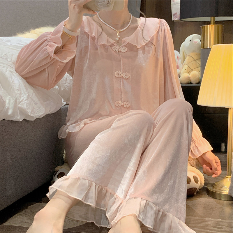 大码女装胖mm外穿金丝绒睡衣套装