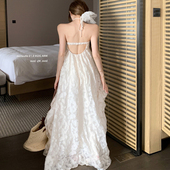 200斤大码 度假风露背长裙宽松a字裙子 挂脖连衣裙夏季 女装 胖mm法式