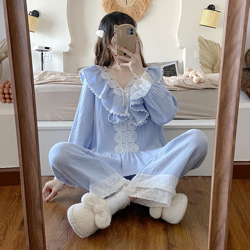 大码秋季胖妹妹公主风睡衣家居服