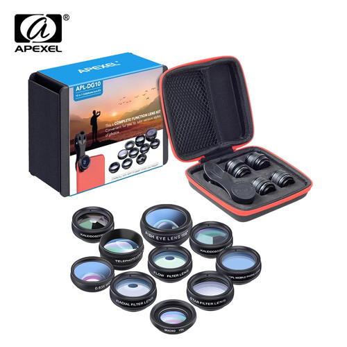 APEXEL Phone lens 10 in 1 Fisheye Wide Angle macro Lens CPL