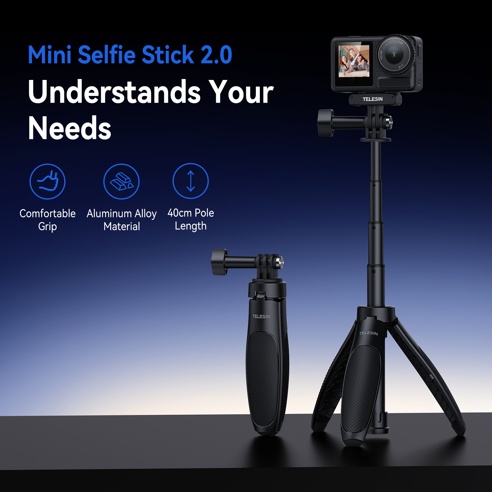 TELESIN Mini Quick Release Selfie Stick Tripod Portable