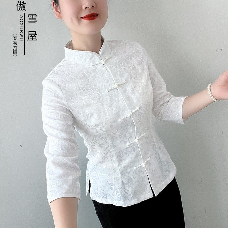 傲雪原创国风高级感盘扣立领七分袖女别致设计感独特上衣国潮舒适