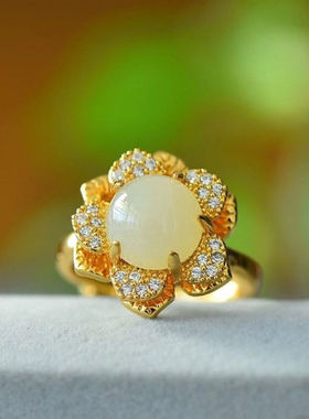 金丝玉古法金镶嵌925银太阳花