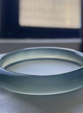 冰种库里蓝玉髓手镯扁条女蓝玛瑙