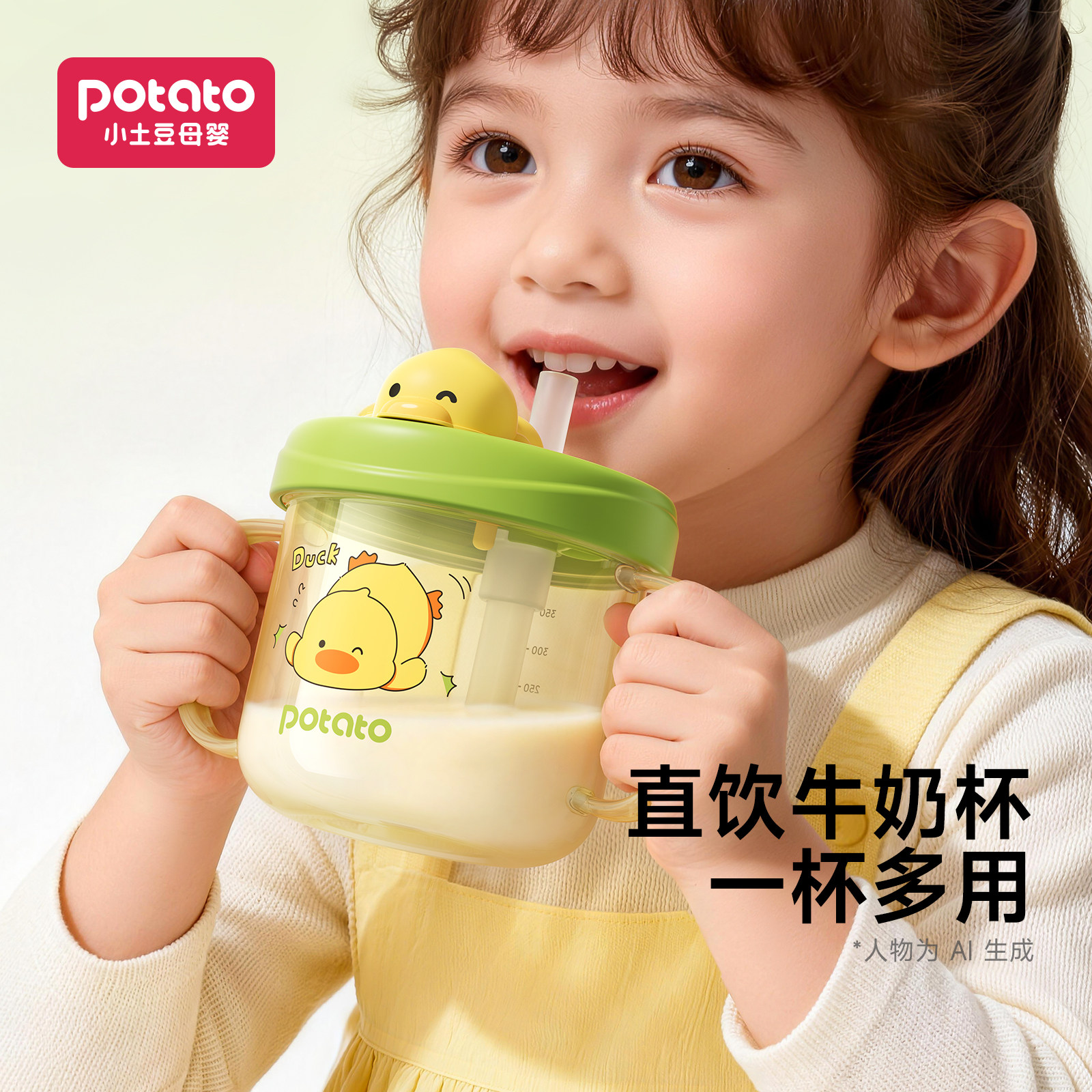 小土豆儿童牛奶杯宝宝带刻度杯防摔吸管水杯泡奶杯喝奶直饮杯喝水