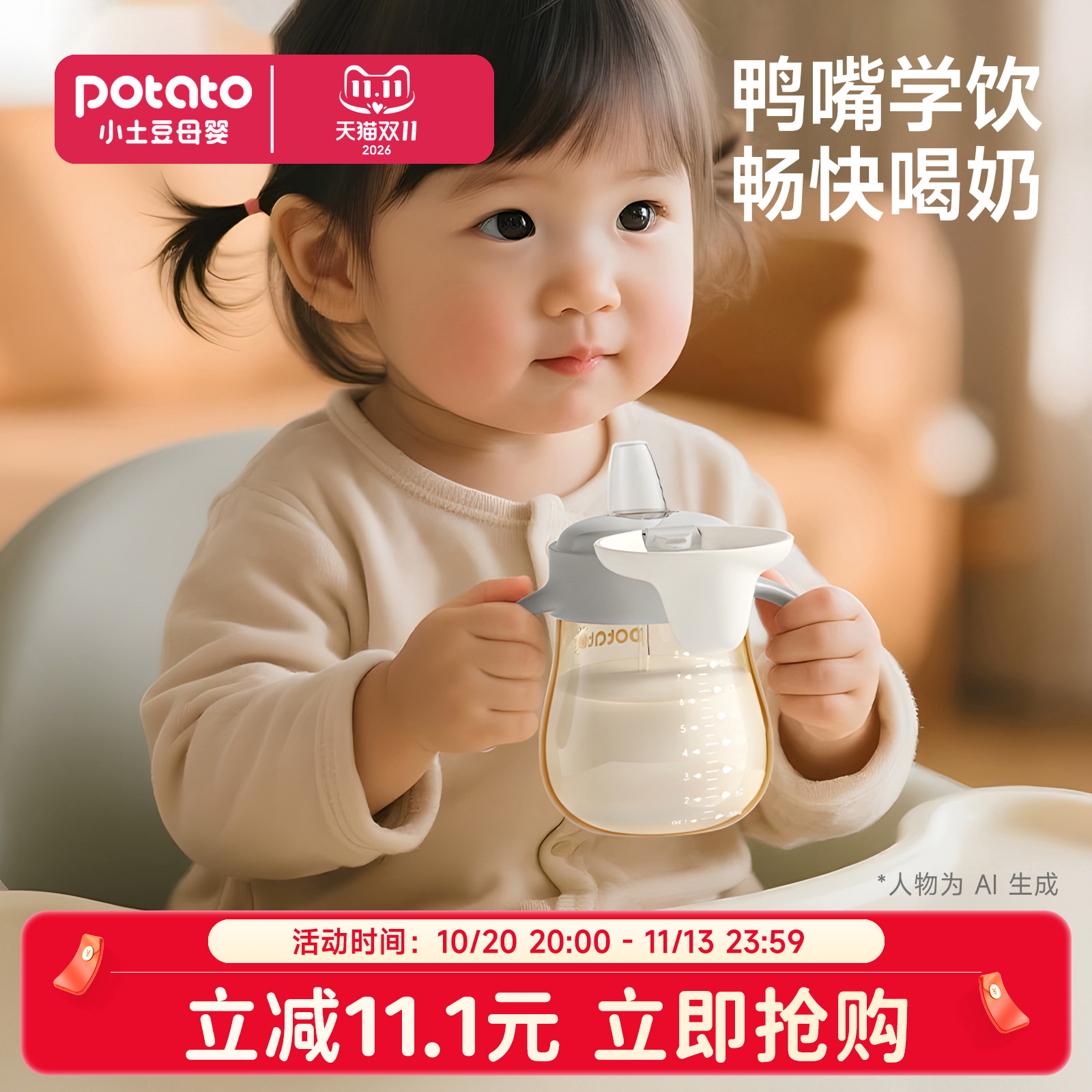 小土豆鸭嘴学饮杯宝宝水杯6个月以上1岁喝水ppsu重力球婴幼儿奶瓶
