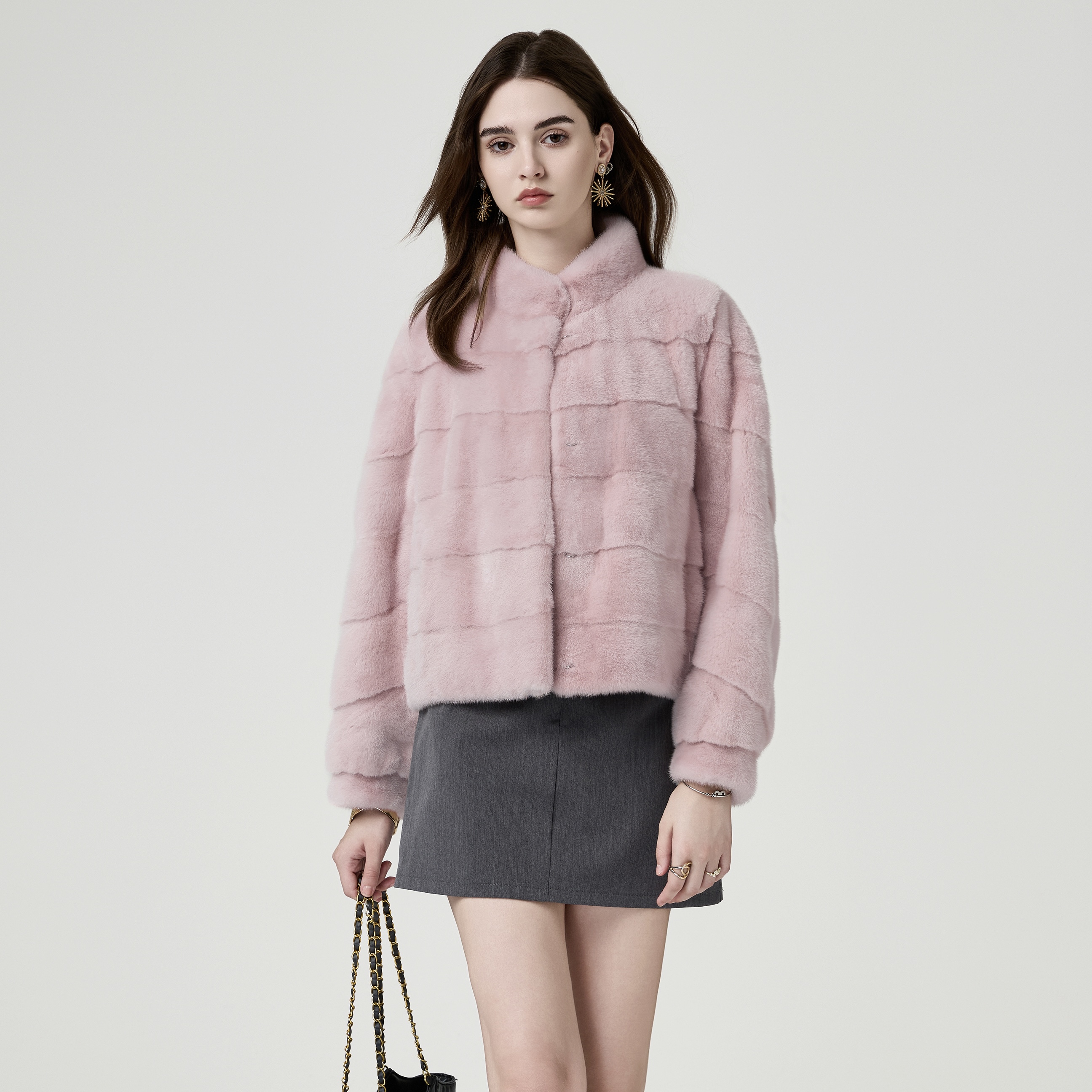 紫标级天鹅绒进口水貂外套大衣女