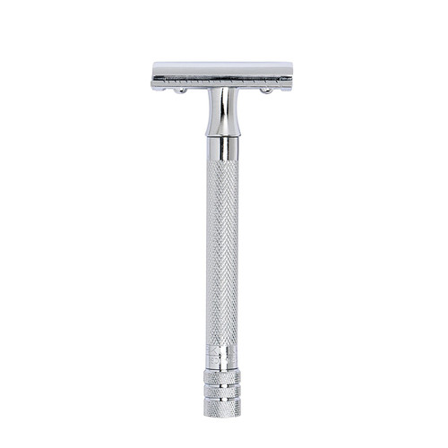 德国默克 长手柄专业不锈铁钢剃须刀架 老式手动刀片式刮胡刀