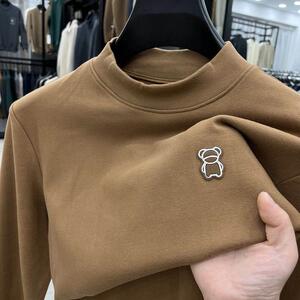 高定品质~出口北欧！小熊德绒保暖打底衫男秋冬磨毛纯色内搭长袖