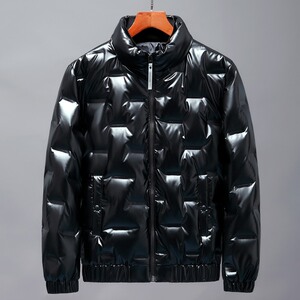欧洲站~高品质！2024新冬网红同款亮面羽绒服男立领短款轻薄