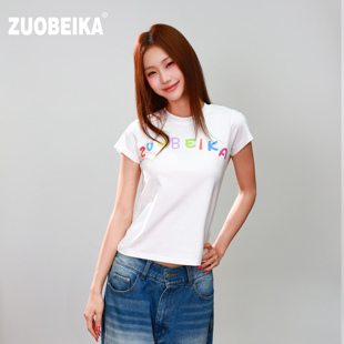 ZUOBEIKA美式复古街头辣妹圆领凉感长绒棉短袖T恤上衣