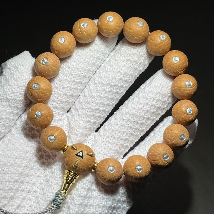 敦煌冰晶银绿钻龙爪款凤眼菩提手串14mm龙眼菩提子男女士佛珠手链