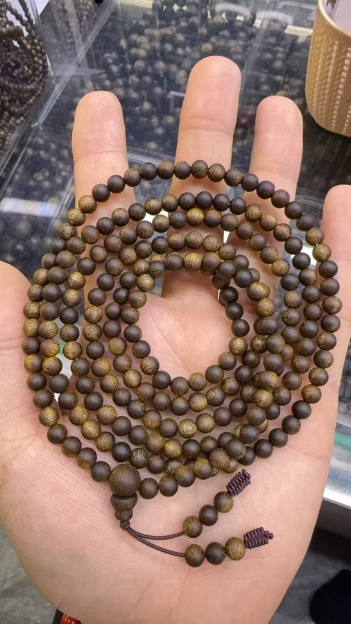 文莱金丝蜜结白奇楠沉香手链5mm*216颗约19克沉水级佛珠手串男女