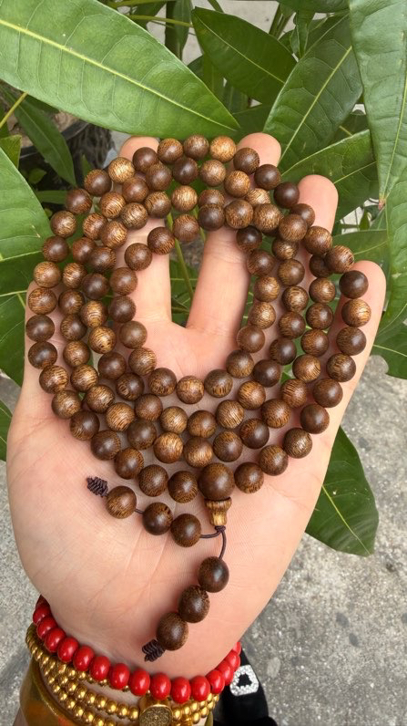 富森红土金丝凤缕纹沉香手串8mm＊108颗佛珠手链男女士项链毛衣链