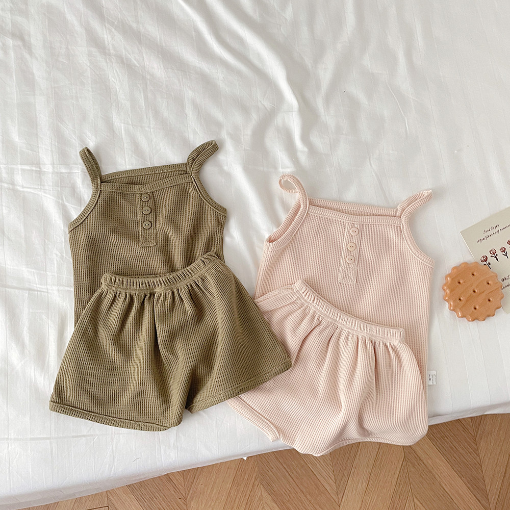 华夫格薄款套装短袖夏季