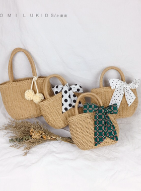 儿童编织包小清新夏季宝宝草编手提包度假出行藤编包沙滩包可亲子