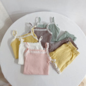 短裤 儿童吊带背心女套装 女童两件套 蕾丝上衣薄款 宝宝内裤 夏季 新款