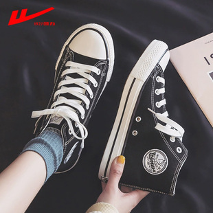 回力内增高帆布鞋女春夏新款高帮女鞋学生韩版百搭透气休闲板鞋子