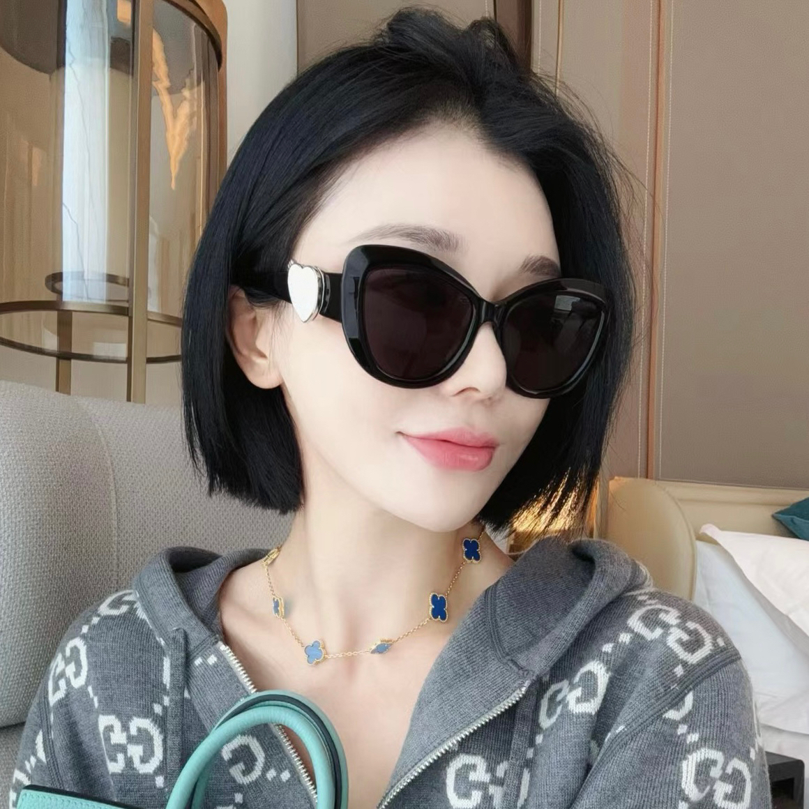 小香猫眼太阳镜女时尚潮牌防紫外线遮阳高级感复古显脸小发箍墨镜