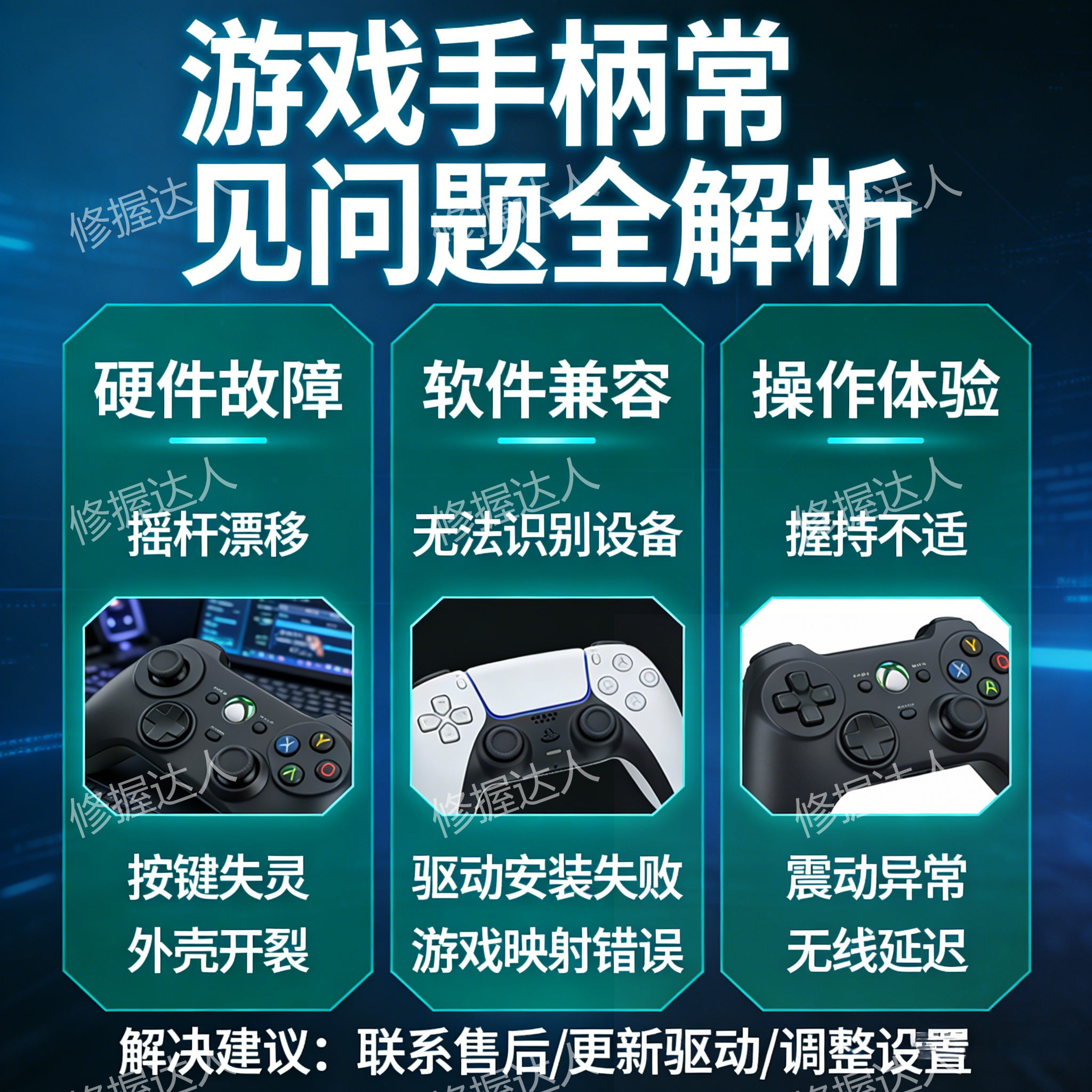 ps4/ps5/xbox/switch手柄按键失灵，震动异常，充电异常 外壳损坏