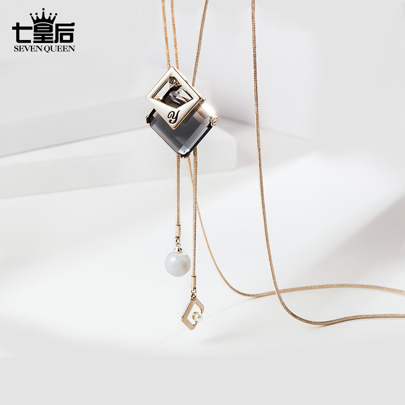 复古几何水晶高级感毛衣链长款百搭简约卫衣项链网红配饰2025年