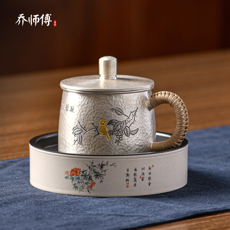 银杯主人杯999纯银茶杯大容量加厚马克中式茶杯银壶手工银茶杯子