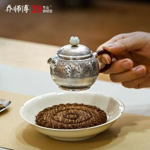 珍小銀壺99純銀泡茶壺純手工一張打中式 袖 復(fù)古纏枝蓮宮燈西施壺