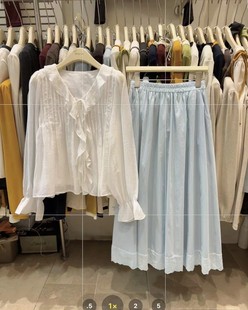 2026早春新款甜美小清新v领荷叶边衬衫女百搭皱褶设计感别致上衣