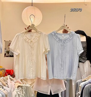 潮织2026夏季新款韩版甜美木耳边衬衫女上百搭小清新显瘦小衫
